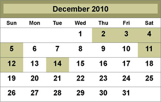 December 2010 Class Schedule