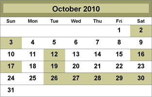 October 2010 Class Schedule