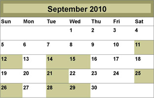 Sept 2010 Class Schedule
